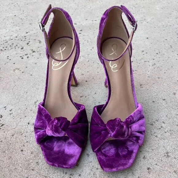 Sam Edelman Purple Velvet Heels with Ruffled Bow - Picture 1 of 6
